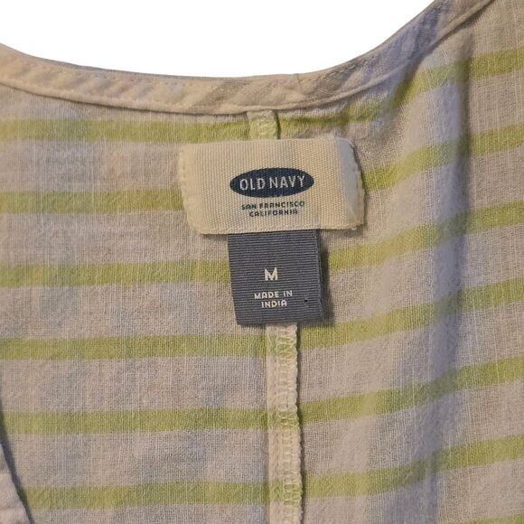 Y2K Old Navy Dress Swim Cover M Linen Hippie Baby Doll Fringe Coastal Beachy - Picture 3 of 8